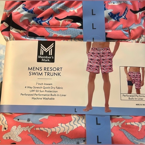 Men's Shark Pattern Board Shorts - Pink and Navy - Picture 5 of 8